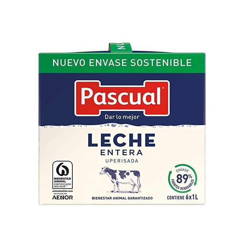 PASCUAL Leche Sin Lactosa Entera Brik 1L Pack 6 » Te Llevo El Agua